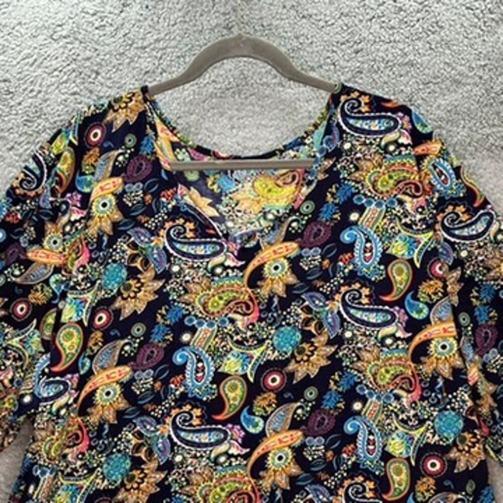 Ulla Popken Women's Size 28/30 Colorful Paisley‎ Top V-Neck 3/4 Sleeves Comfort - Picture 2 of 11